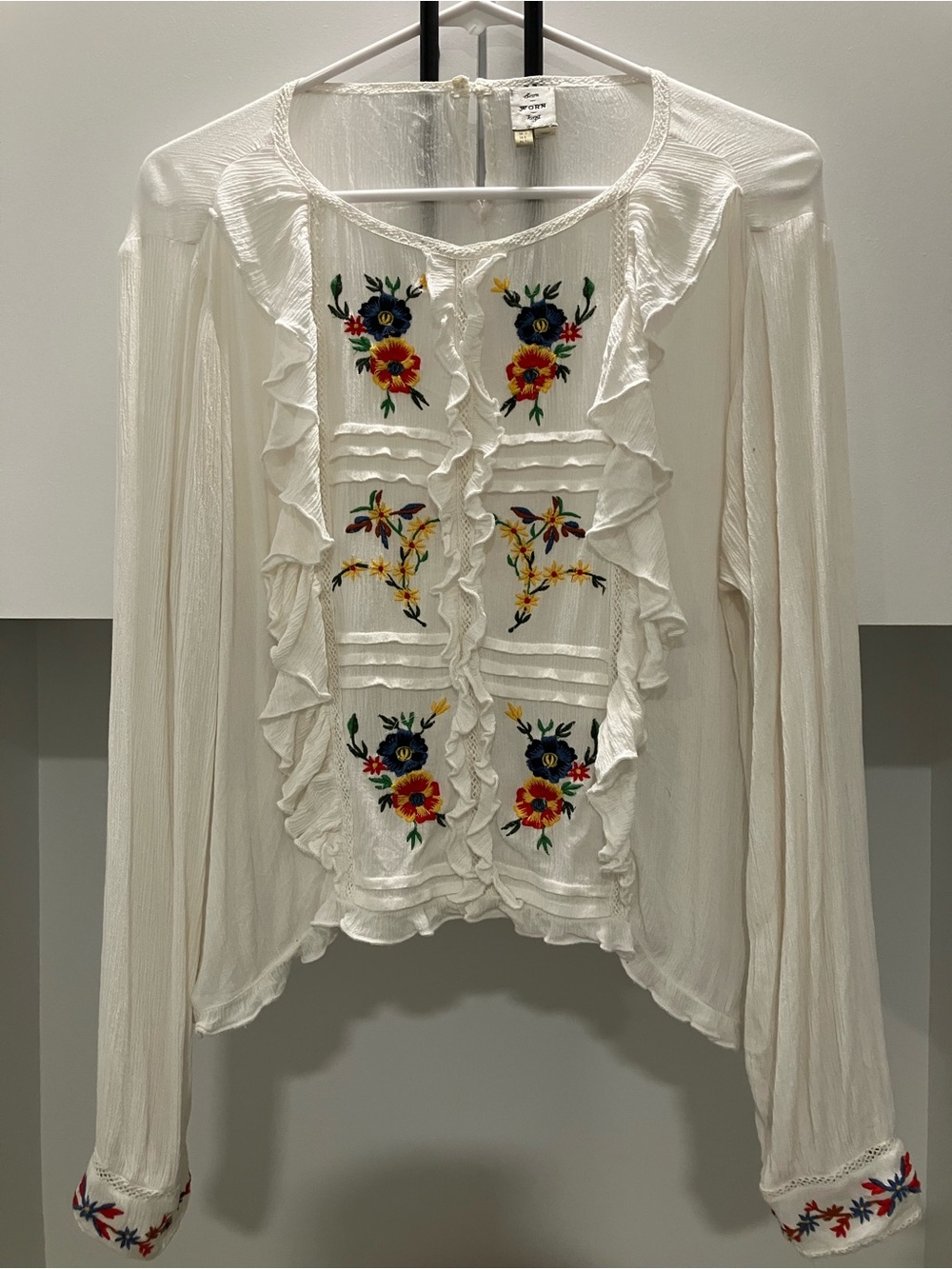 Anthropologie Serendipity Floral Embroidered Ruffled Blouse by Seen Worn Kept - Picture 3 of 5